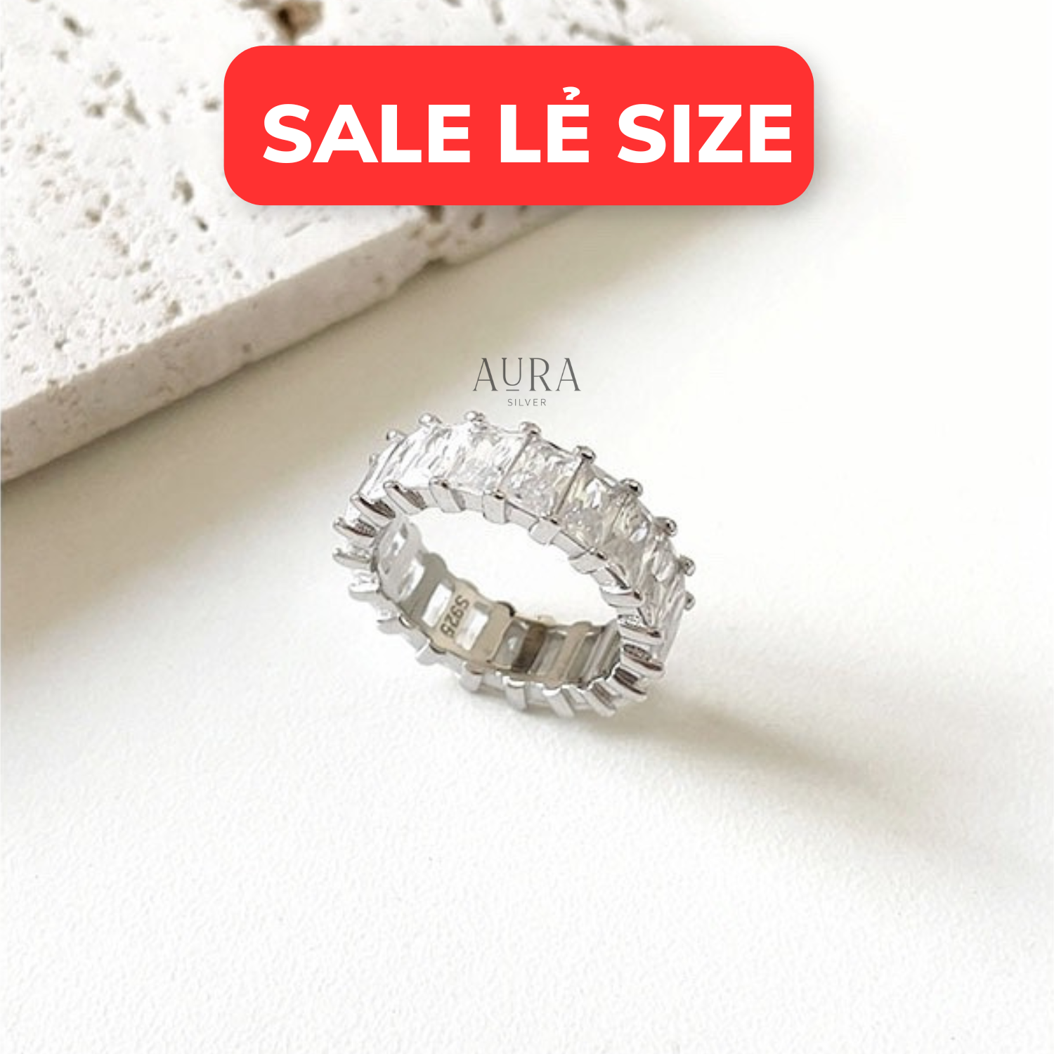 Nhẫn nữ bạc 925 nhẫn bạc đính đá đẹp phong cách sang chảnh-AURASILVER-N26