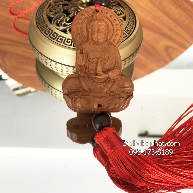 Dây treo ô tô hình Phật Quan Âm Bồ Tát thượng lộ bình an bằng gỗ dài 35cm