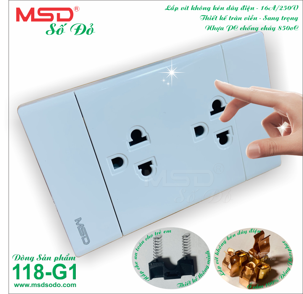 Ổ CẮM ĐIỆN ĐÔI 3 CHẤU - MSD-B8 - HÀNG CAO CẤP
