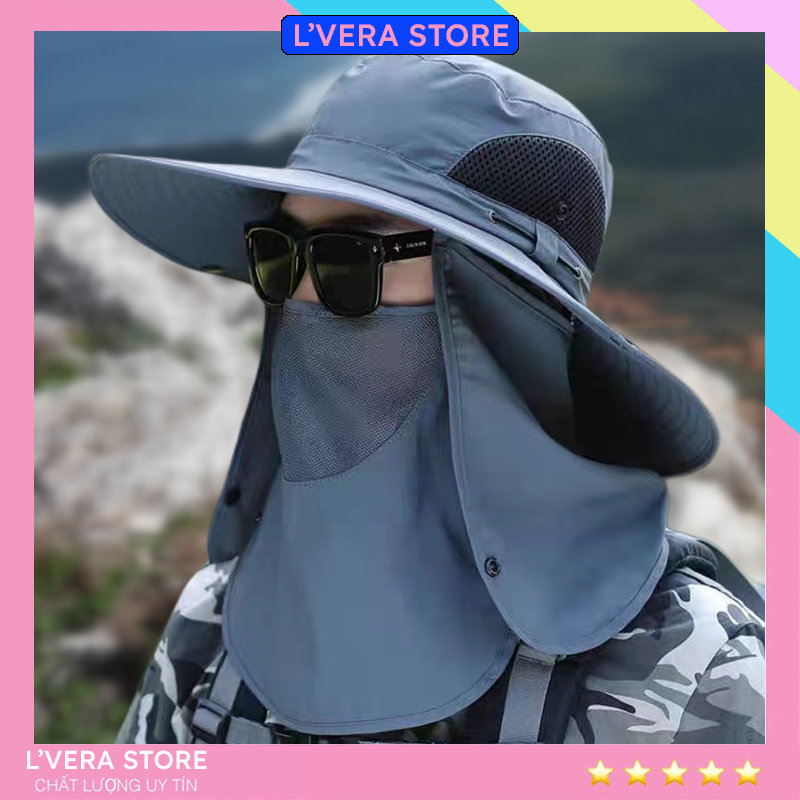 Sun protection wide brim sun hat with face mask breathable Men mask - 4