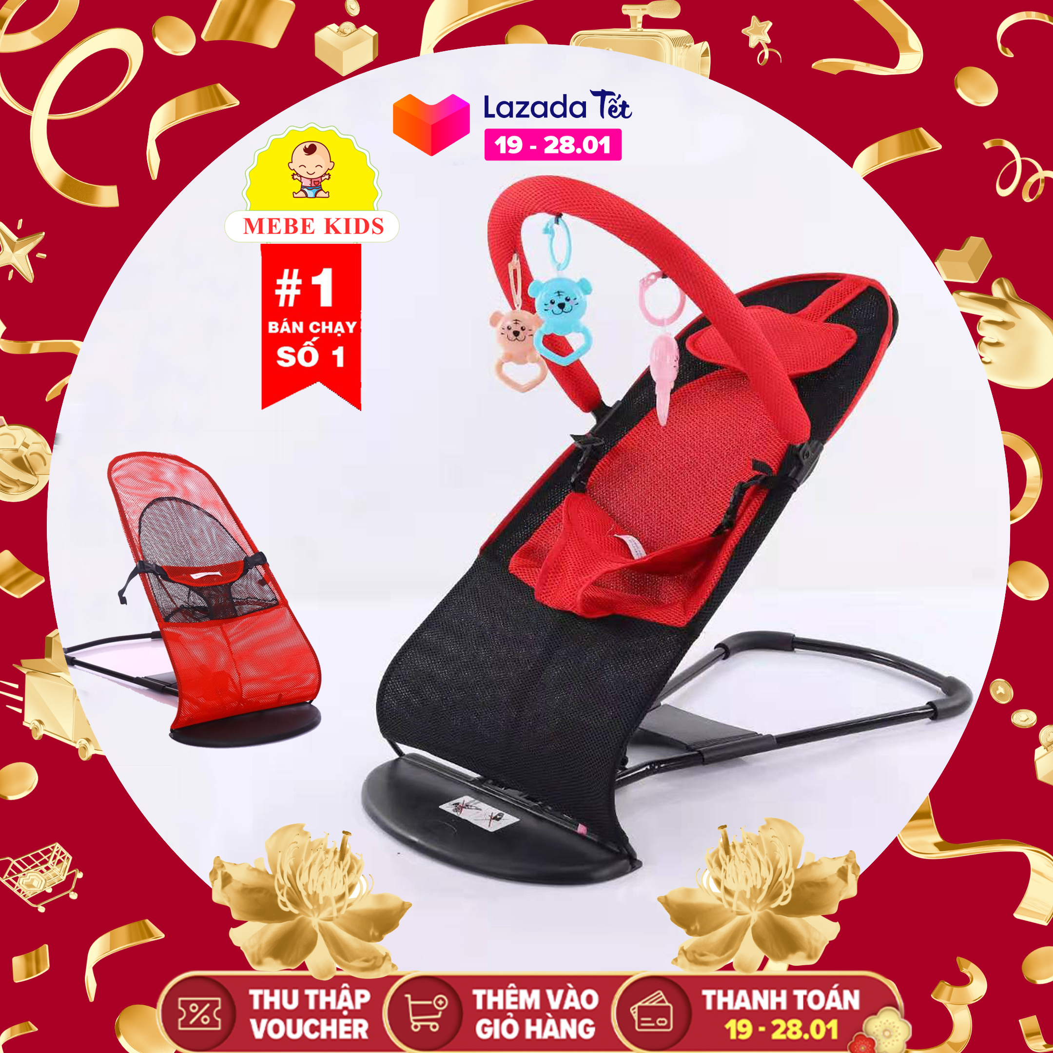 Ghế rung, Ghế nằm, Ghế nhún khung thép cao cấp an toàn cho bé