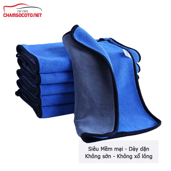 Khăn lau đa năng Microfiber 30x40cm- 2 Mặt siêu dày dặn thấm hút không rụng lông - Chuyên dụng cho ô tô