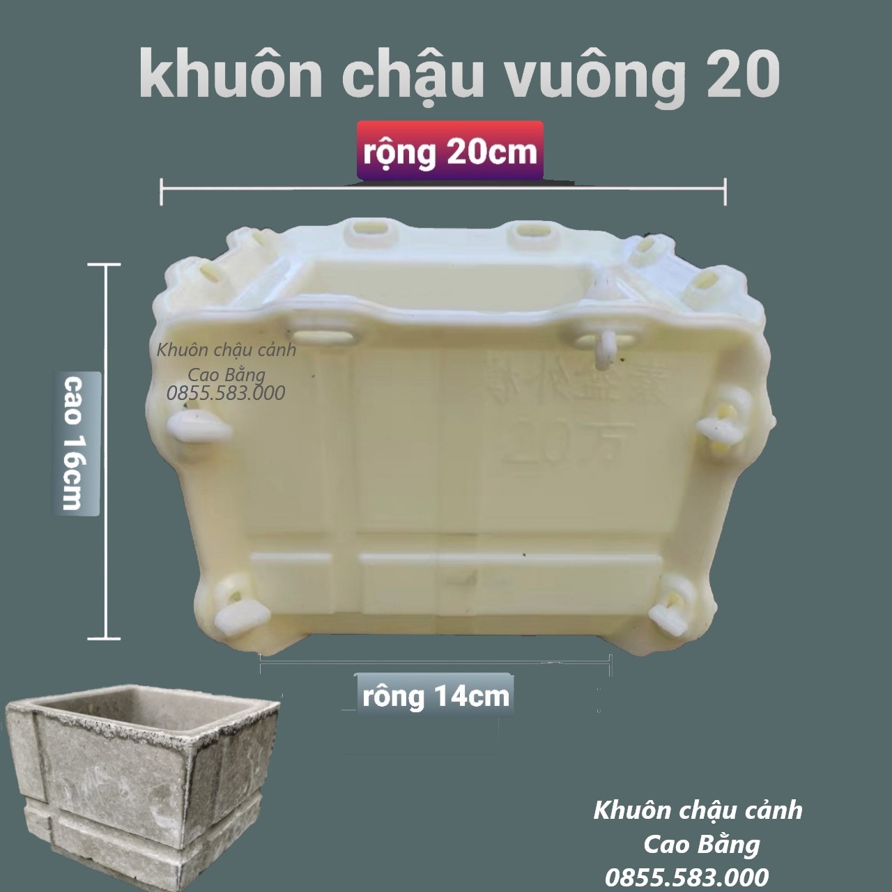Khuôn đúc chậu cảnh vuông 20 , khuôn chậu bonsai mini