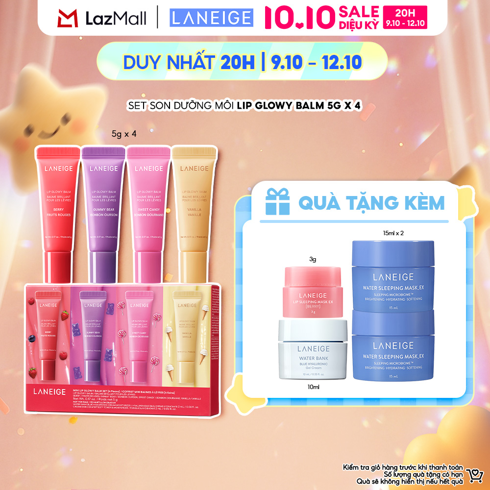Set son dưỡng môi căng bóng Laneige Mini Lip Glowy Balm 5g x 4