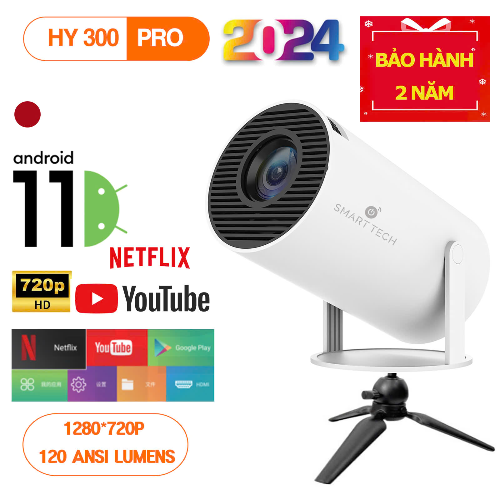 [ BH 2 năm ] Máy chiếu HY300 / HY300pro / HY320mini / HY320 Full HD android 11.0 độ sáng 300 ANSI