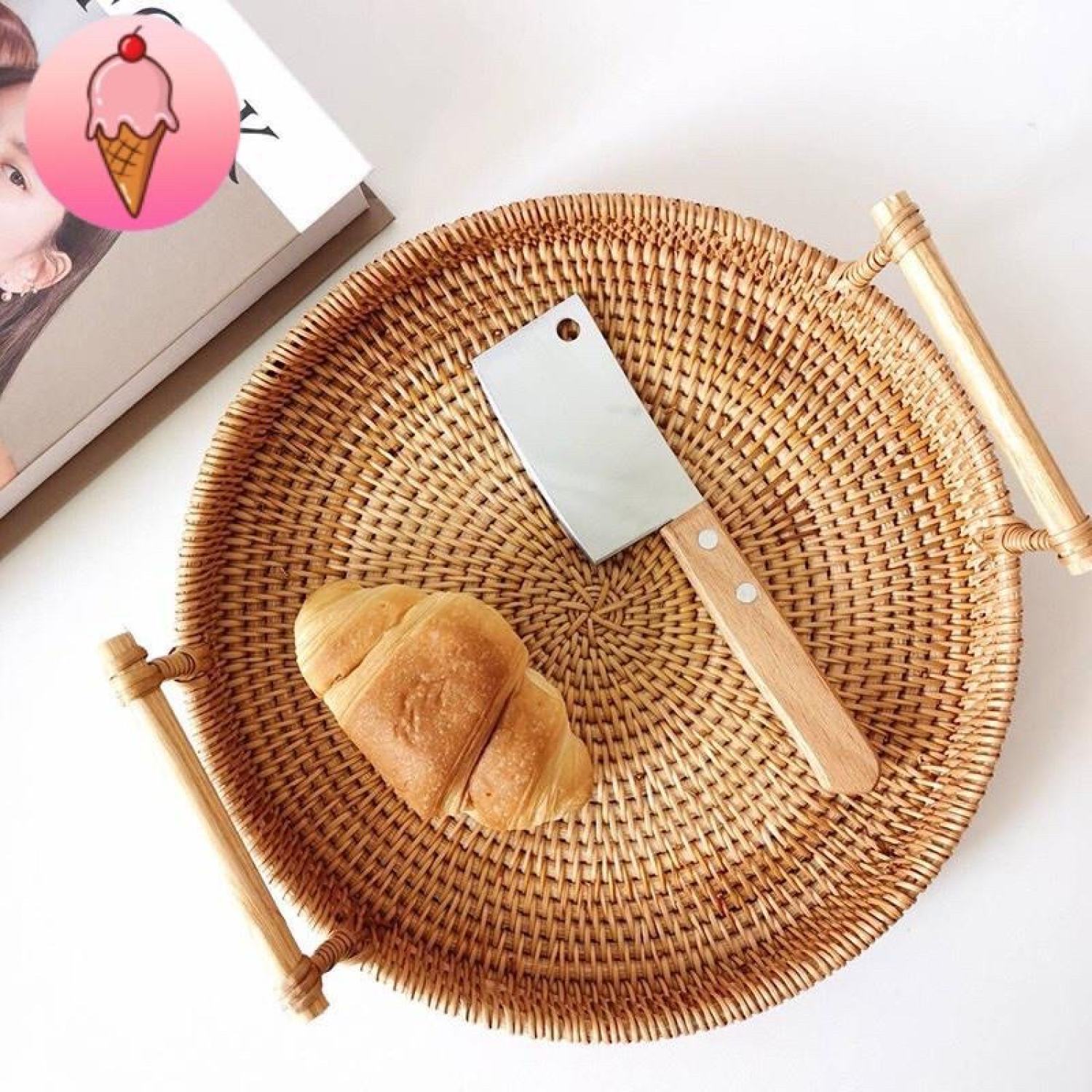 Ndht0778 dao dọc giấy mini cán gỗ unbox mini hot tiktok, dao cắt bánh ngọt mini decor trang trí phong cách hàn quốc