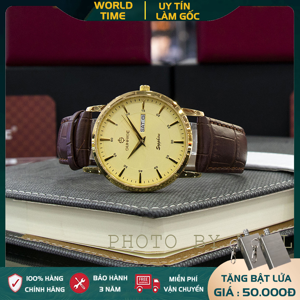 Đồng Hồ Nam Sunrise DM1216SWA - Hộp hãng + Thẻ BH hãng - Kính Sapphire [chống xước , chống nước] Dây Da cao cấp