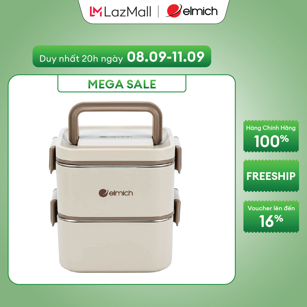 (Sale giữ chuỗi- Chỉ 01-10.11)Hộp cơm 2 tầng inox 304 Elmich EL8381 dung tích 1.3L