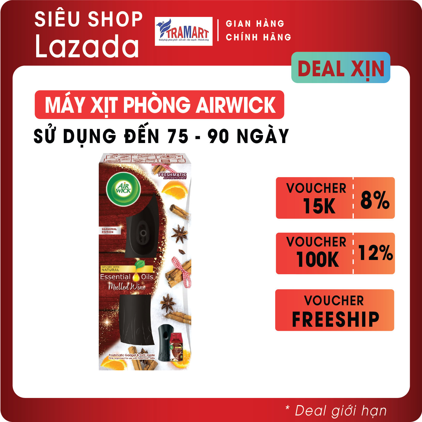 Máy xịt thơm phòng tự động Airwick AWK8541 Mulled Wine 250ml