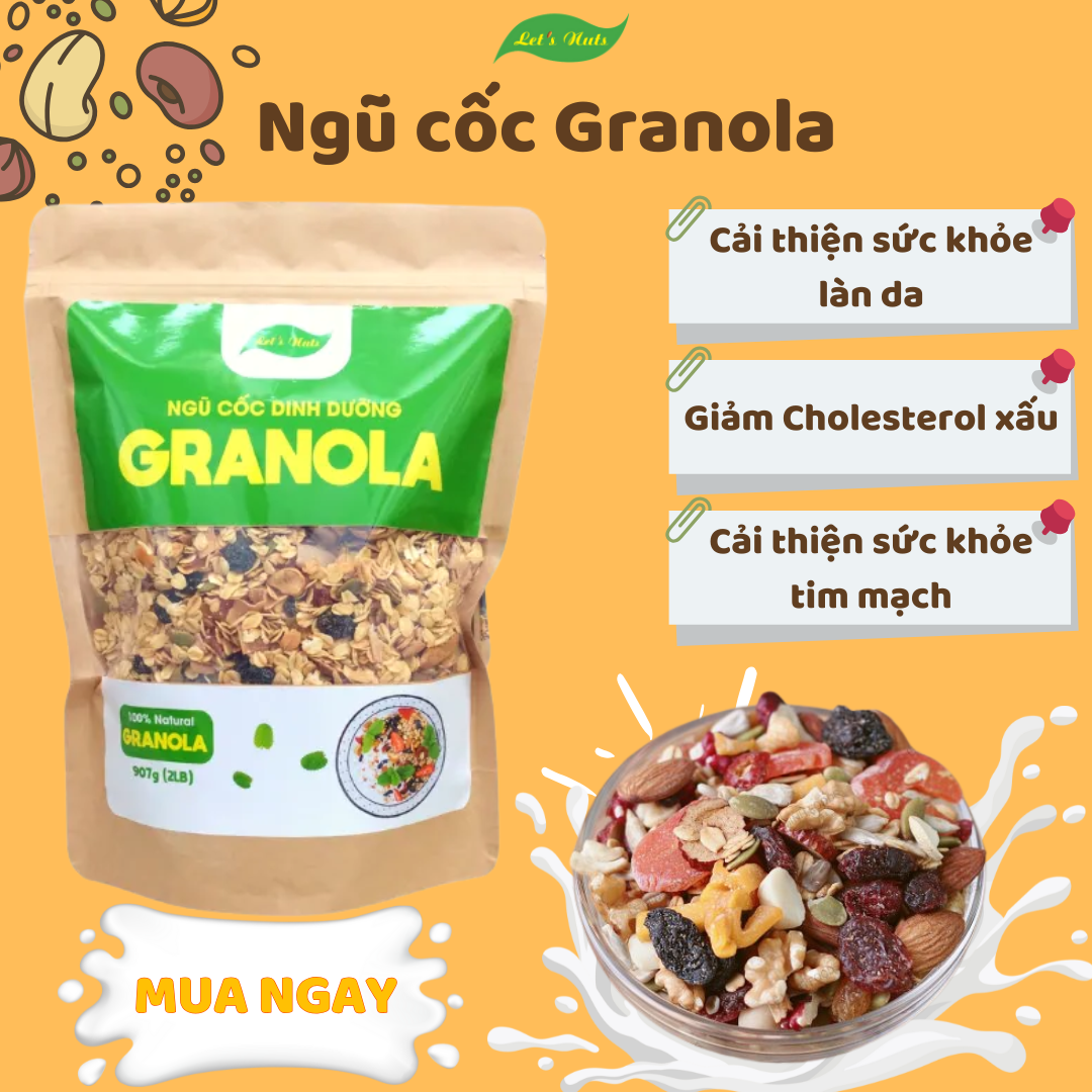 Ngũ cốc Granola siêu hạt Let's Nuts loại đặc biệt dùng ăn healthy ăn kiêng bổ sung dinh dưỡng ăn vặt