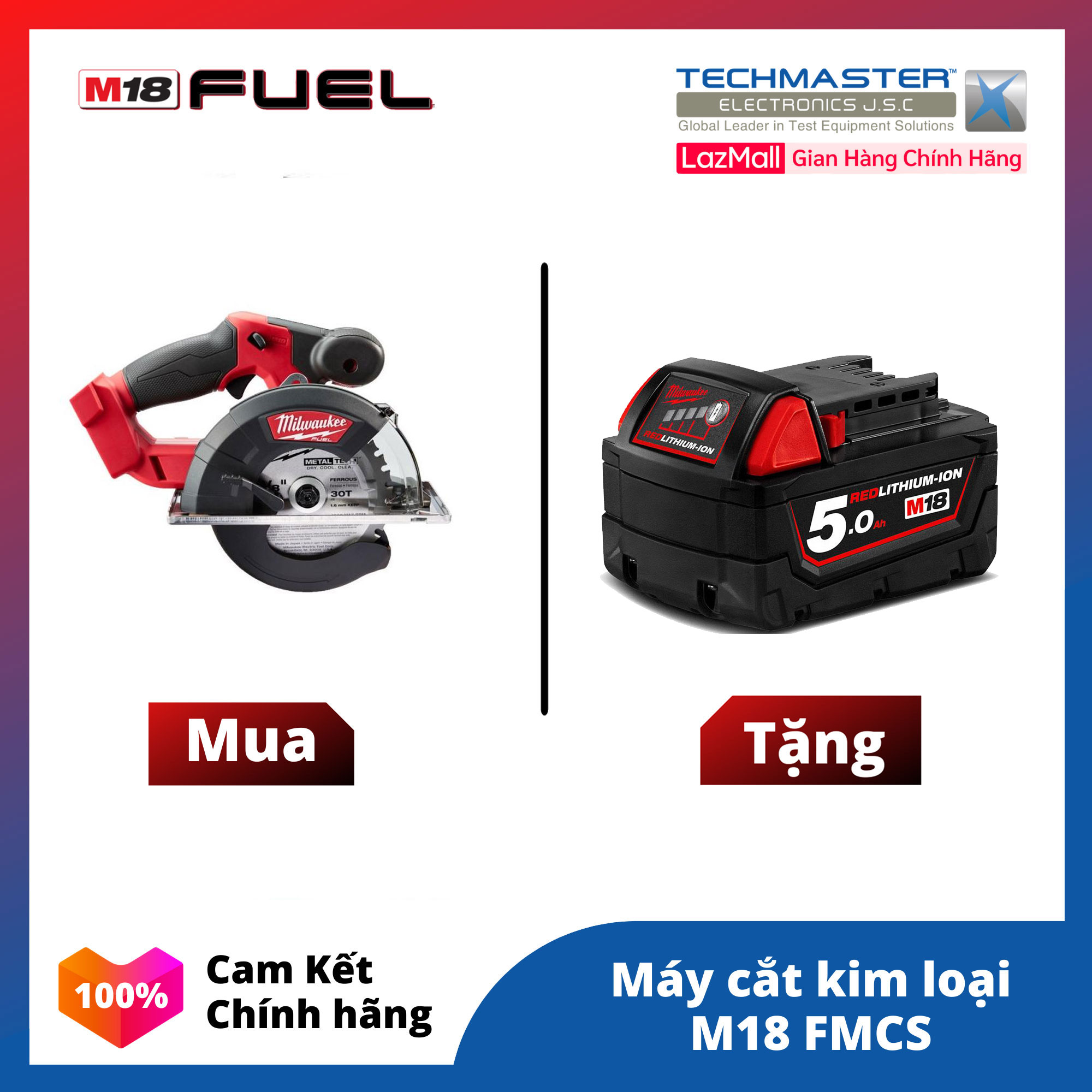 Máy cắt kim loại milwaukee m18 fmcs-0x + tặng pin 18v 5.0ah - m18b5