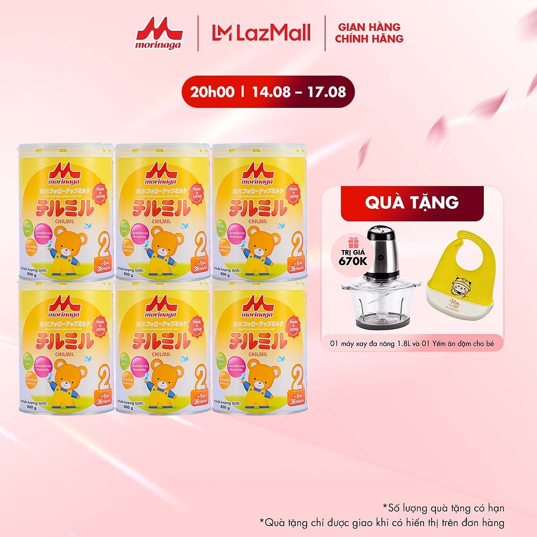 Combo 6 lon sữa morinaga chilmil số 2 nhật bản 850g tăng sức đề kháng, dha, ca từ 6-36 tháng chính hãng