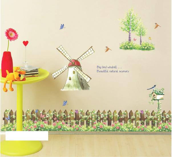 Decal trang trí tường - Hàng Rào hoa Cối Xay Gio