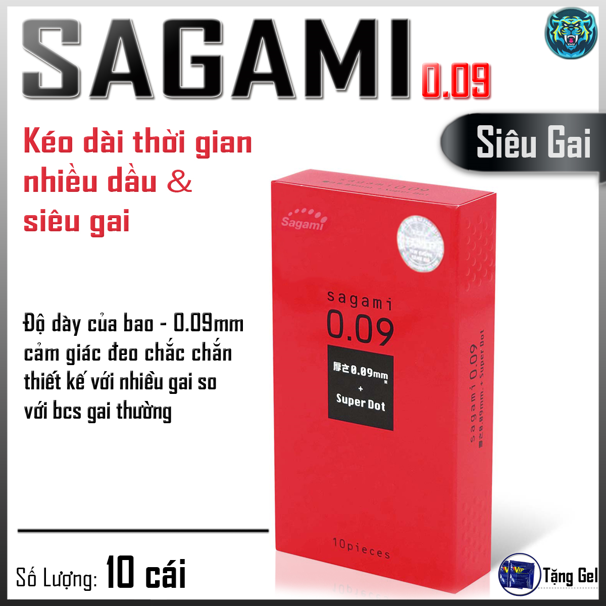 Bao cao su sagami_siêu gai super dot 0.09 nhiều dầu bôi trơn hộp 10 cái