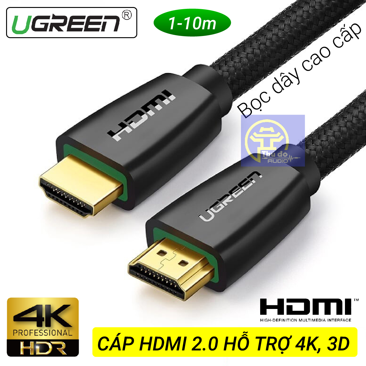 Cáp hdmi 2.0 ugreen hd118 bọc lưới cao cấp hàng chính hãng dài từ 1m đến 10m