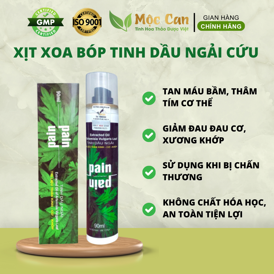 Bình xịt tinh dầu xoa bóp xương khớp ngải cứu Mộc Can, dầu xoa bóp giảm đau, bình xịt thể thao giảm đau