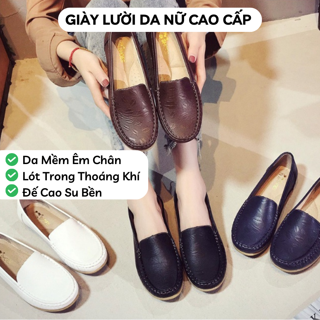 Giày lười nữ, giày bệt nữ da cao cấp, giày nữ nhẹ êm chân, giày da nữ độn đế 2cm - GN03