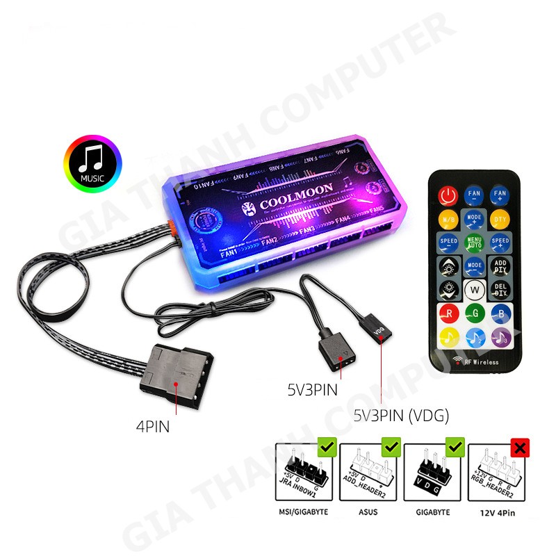 Bộ Hub Sync Main Điều Khiển Coolmoon Đồng Bộ Fan RGB, Giá Đỡ VGA, Dây LED Strip, Tản CR1400, CR100GT