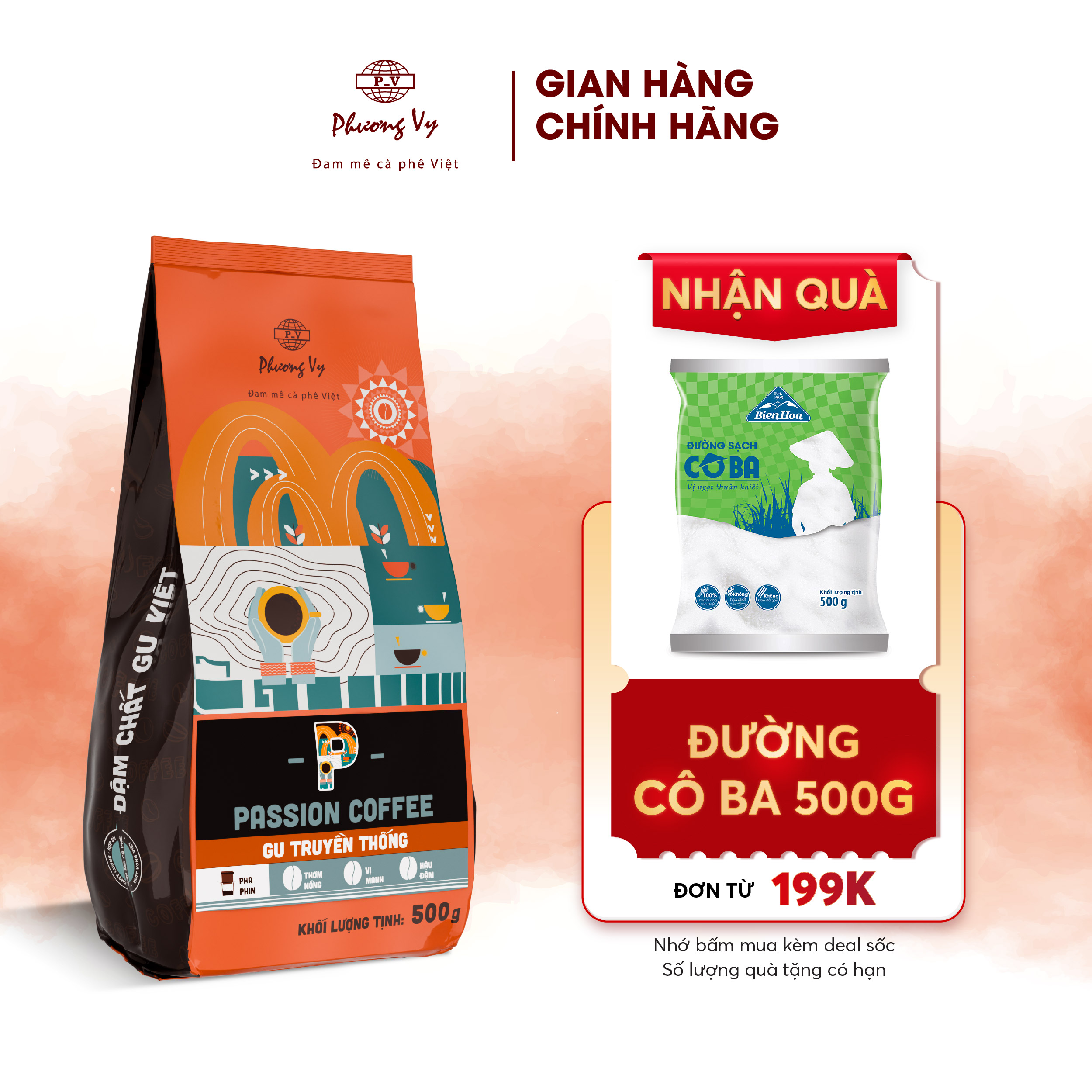 Cà Phê Truyền Thống Passion Coffee 500g thơm nồng hậu đậm, dành cho pha phin, Phương Vy Coffee