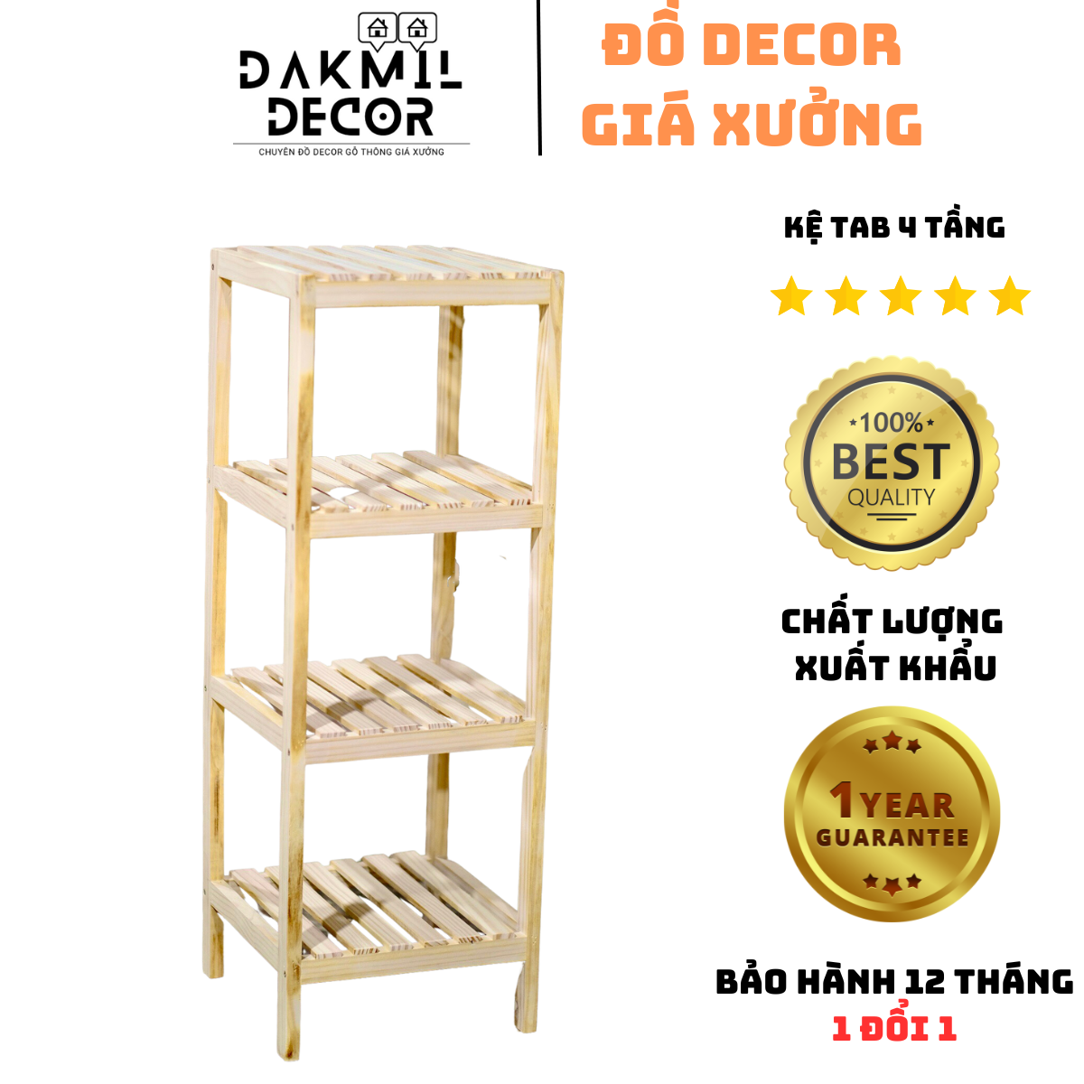 Kệ tab vuông đầu giường 4 tầng gỗ thông nhập khẩu