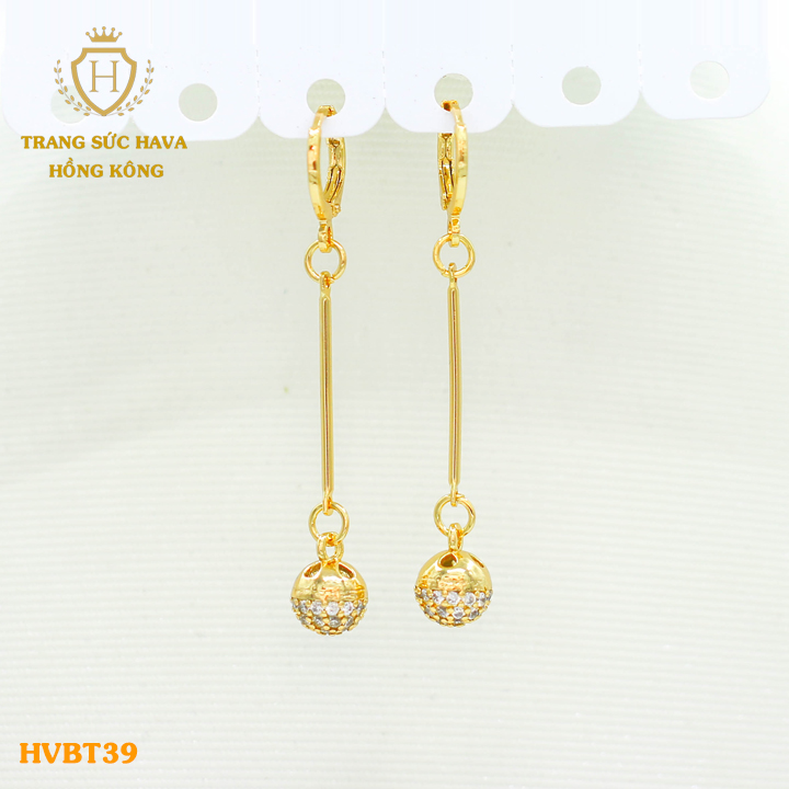Bông Tai, Hoa Tai, Khuyên Tai Nữ Cá Tính Dáng Dài Đính Đá, Titan Xi Mạ Vàng Non 10k, 18k, 24k Thật Cao Cấp (Không Bị Đen) - Trang Sức Hava Hong Kong