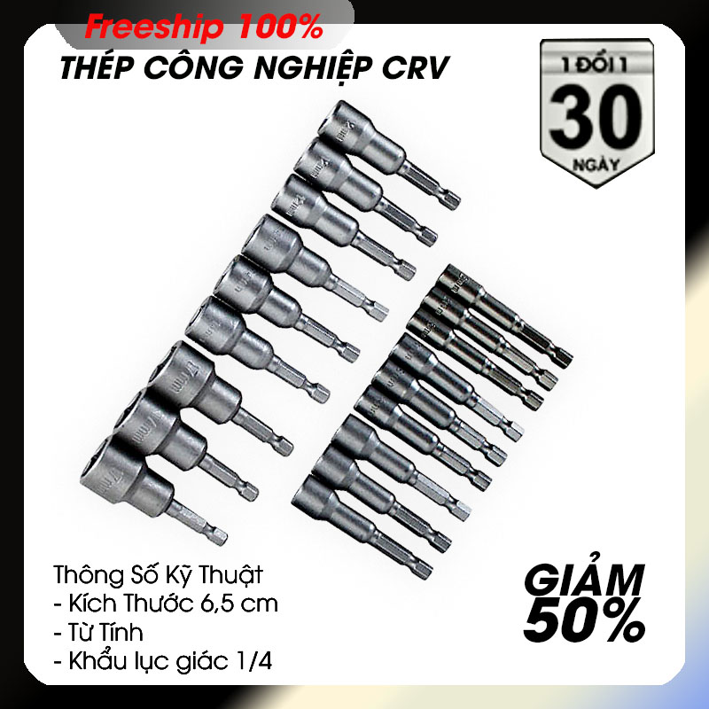 Đầu vặn ốc (Bán lẻ từng đầu) - Dùng cho tay cầm - Máy bắn ốc - vít lục giác - Từ tính mạ kẽm - Kèm video sản phẩm.