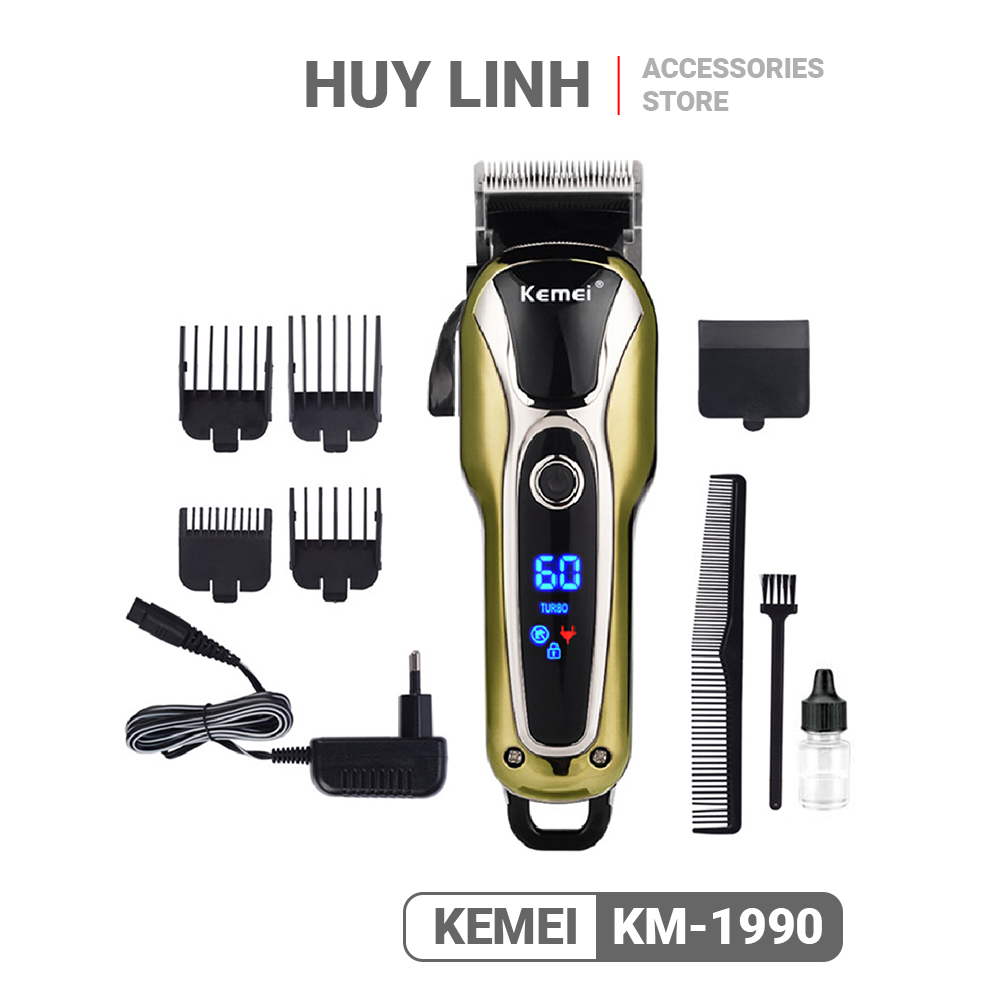 Tông đơ cắt tóc chuyên nghiệp Kemei KM-1990 - Màn hình LCD hiển thị dung lượng pin