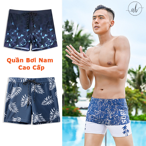 Quần bơi nam cao cấp, dáng quần đùi, có lớp lót, dây rút, big size