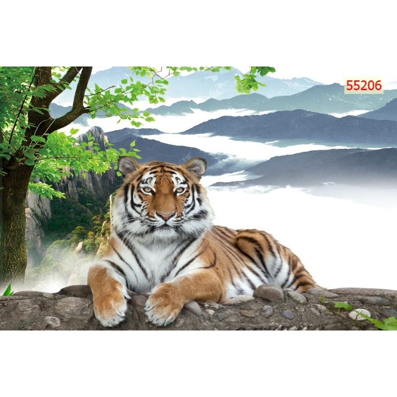 Tranh dán tường 3d tranh hổ in vải lụa có in theo kt