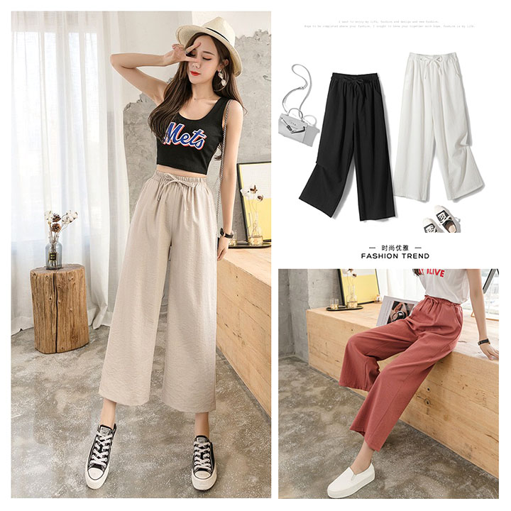 [ MẶC LÀ THÍCH ] QUẦN THUN VẢI ĐŨI ỐNG RỘNG DÁNG SUÔNG Quần ống rộng thun nữ mặt mát nhẹ phụ hợp mọi lứa tuổi 3 màu đen kem trắng 01