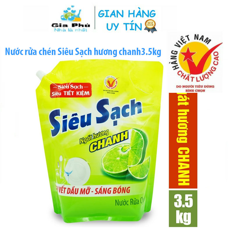 Nước rửa chén lix 3,5kg siêu sạch hương chanh loại túi