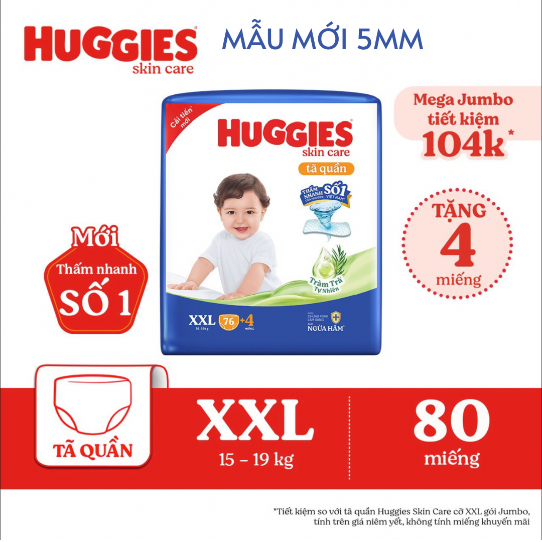 TÃ QUẦN Huggies Skin Care MEGA JUMBO Tràm Trà Tự Nhiên