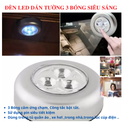 Đèn led 3 bóng dán tường siêu sáng có keo dán sẵn xài 3 pin tiểu aaa - bóng đèn led dán tường 3 bóng siêu sáng - đèn led dán tường 3 bóng cảm ứng chạm - đèn led treo tường - đèn ngủ - đèn tủ