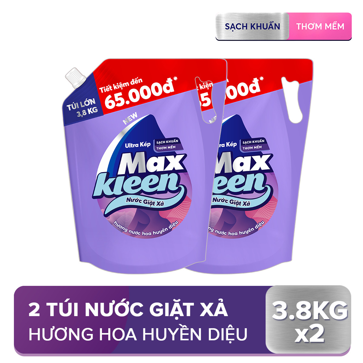 Combo 2 túi nước giặt xả maxkleen hương nước hoa huyền diệu