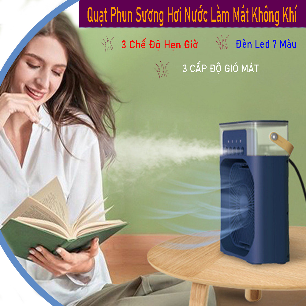 Quạt phun sương để bàn, Quạt hơi nước điều hòa có 3 chế độ gió, 5 vòi phun sương dung tích hộp nước lớn có đèn led 7 màu,- Máy Điều Hoà Hơi Nước Bỏ Đá Đổi Màu Siêu Mát,Quạt tạo ẩm làm mát