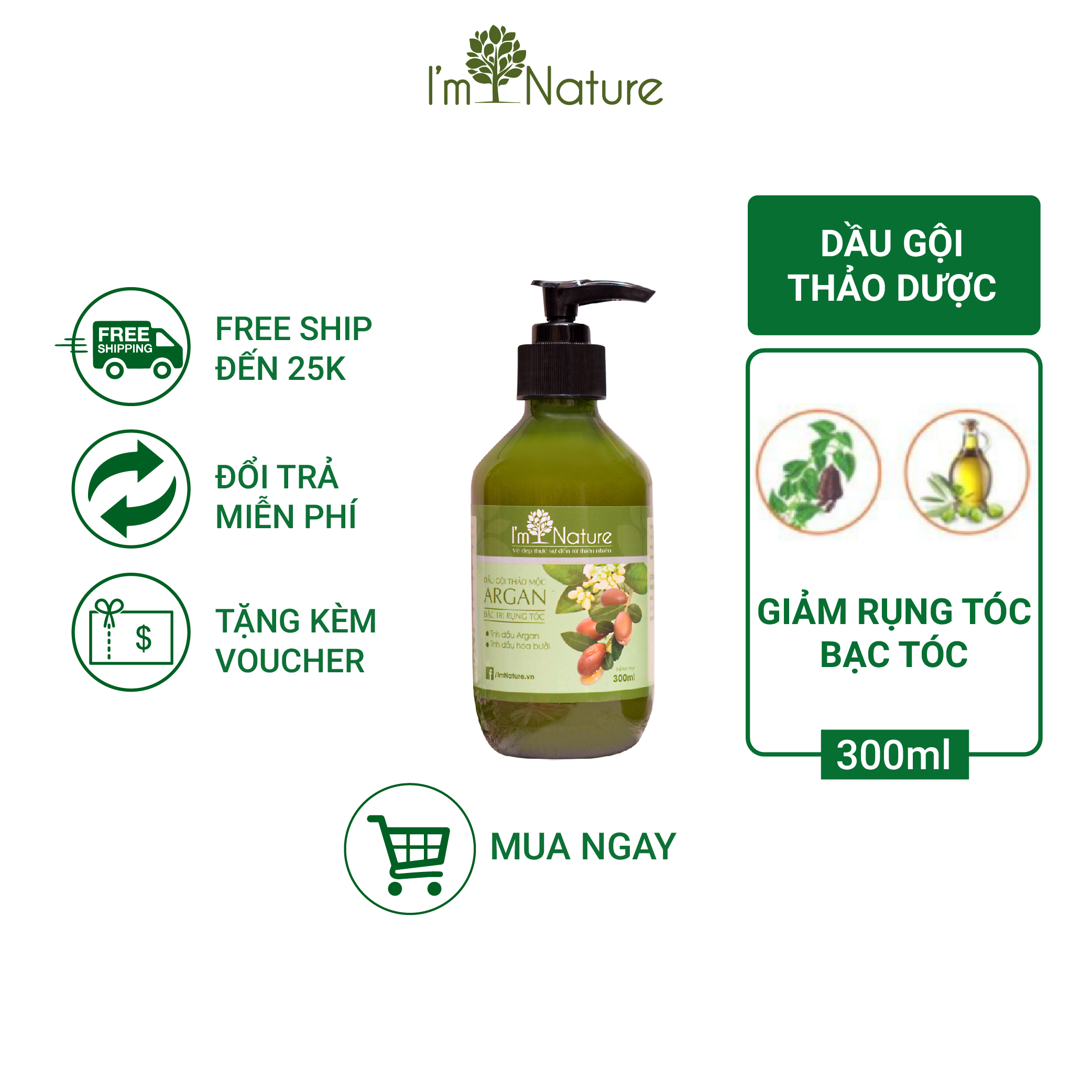 Dầu Gội Bưởi Argan Giúp Tóc Mềm Mượt Giảm Gãy Rụng I'm Nature
