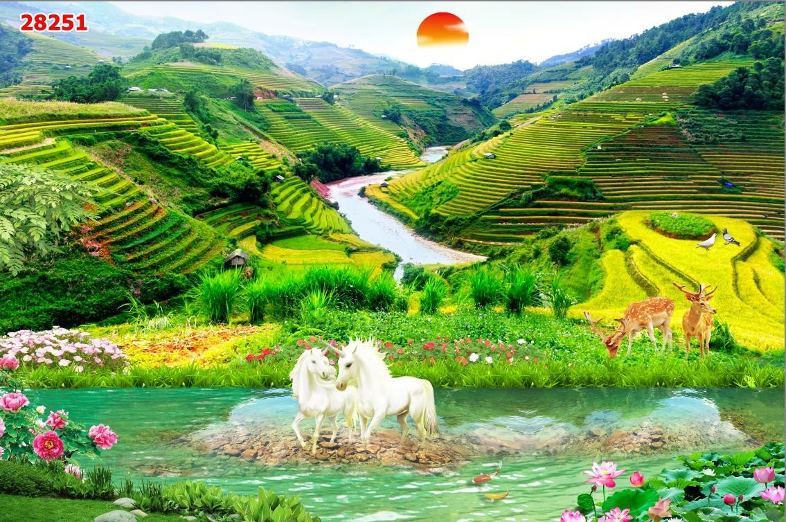 Tranh dán tường 3d phòng khách,sơn thủy hữu tình, 205