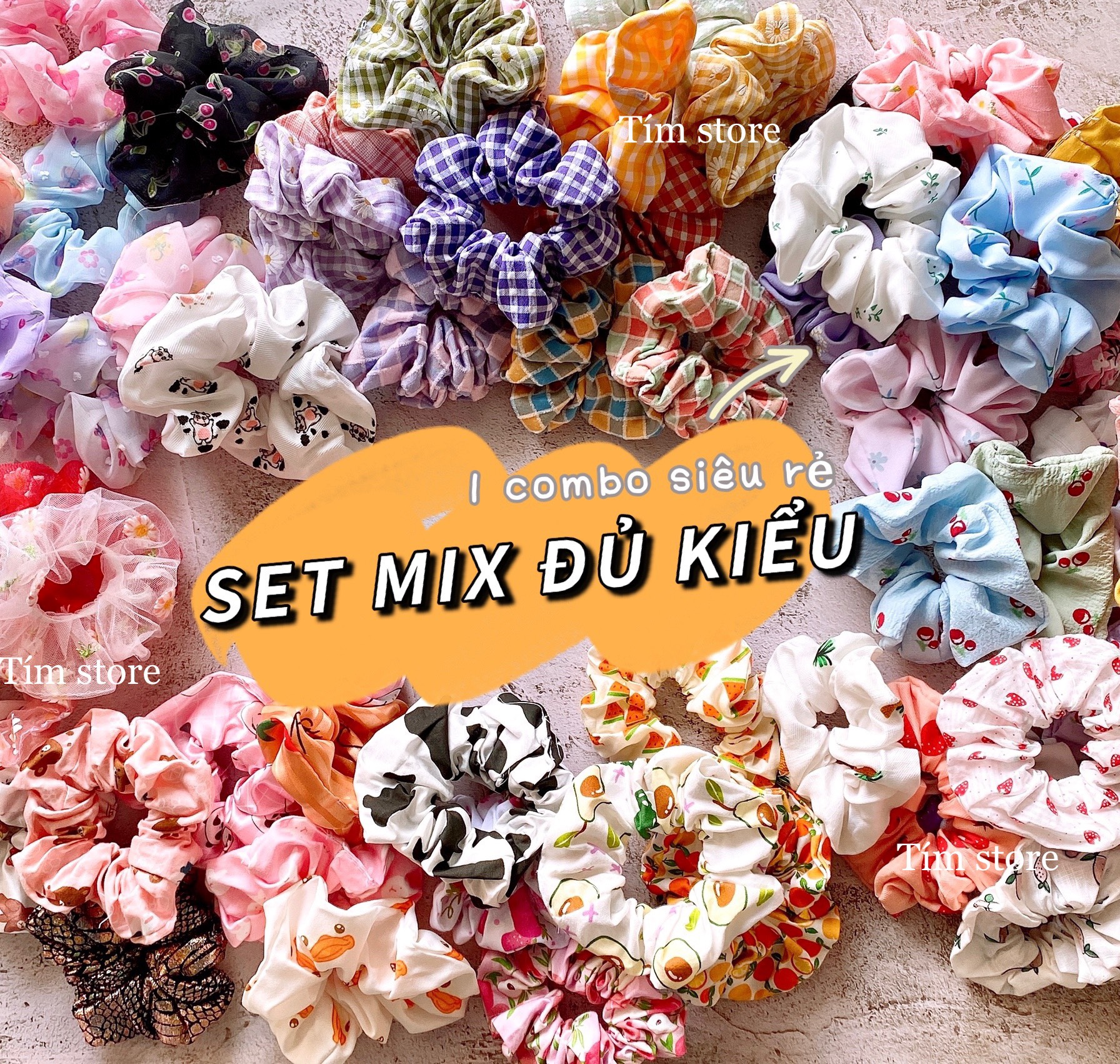 {Ảnh thật} SET MIX 5-10 SCRUNCHIES VẢI ĐẸP, ĐỦ KIỂU, CỘT TÓC VẢI ĐEO TAY THỜI TRANG NỮ