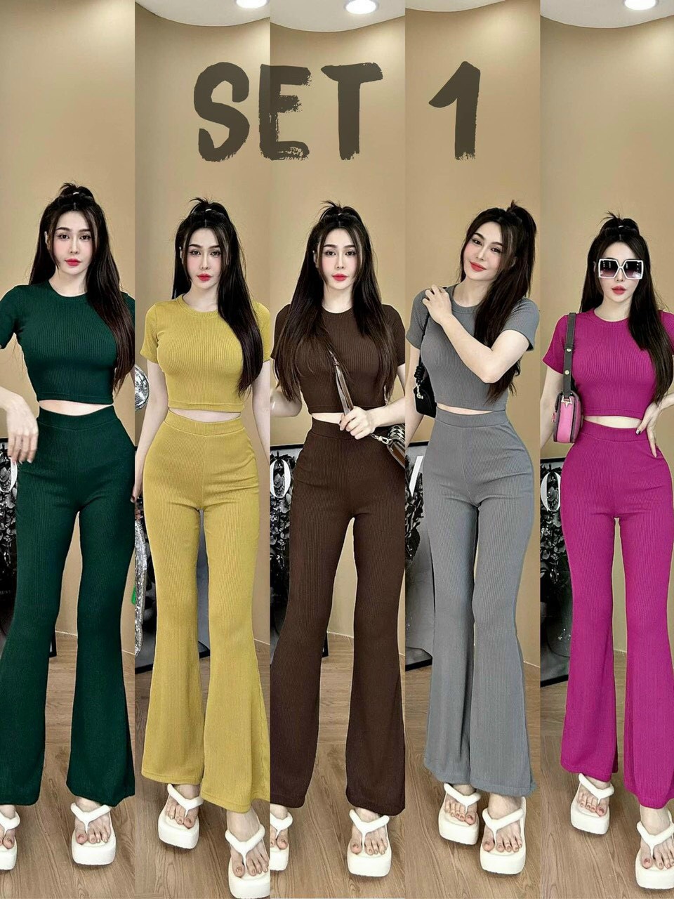 Sét áo croptop len tăm quần ôm mông dài sành điệu