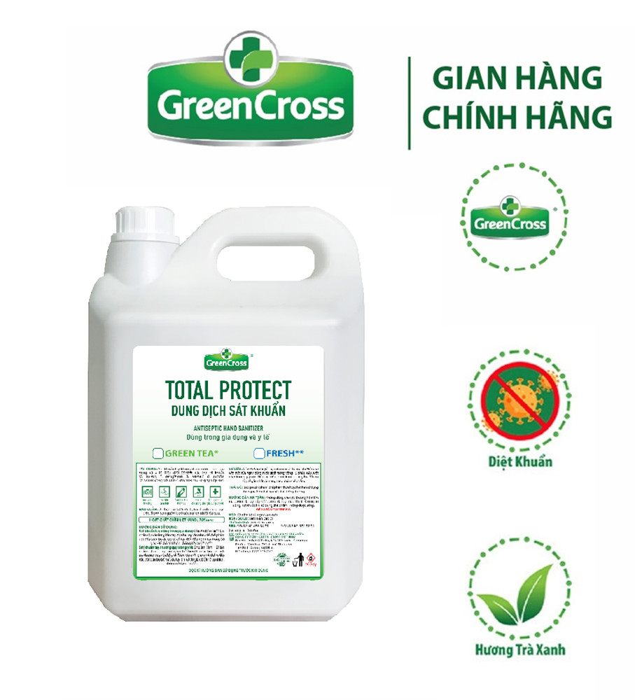 Nước rửa tay kháng khuẩn vượt trội Green Cross Total Protect Hương Trà Xanh Can 5L Tiết kiệm