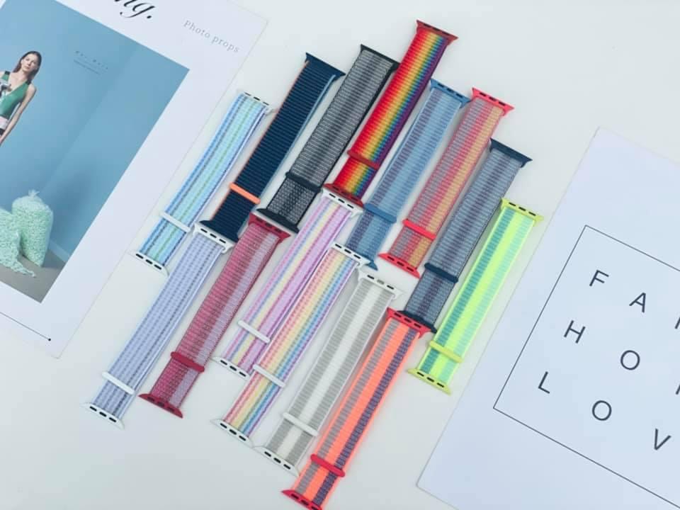 Bộ sưu tập dây nylon dán phối sọc dành cho apple watch cực đẹp