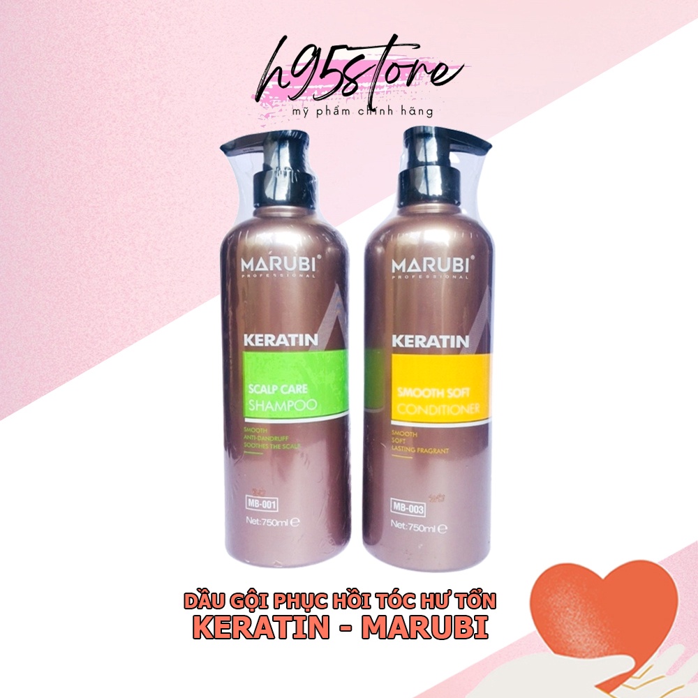 Dầu gội đầu cặp keratin marubi siêu mượt phục hồi tóc hư tổn 750ml