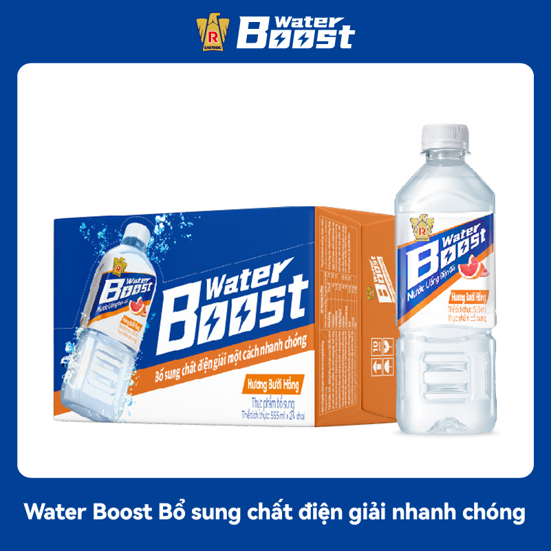  Thùng 24 Chai Nước Uống Điện Giải Water Boost Hương Bưởi Hồng  555ml chai  