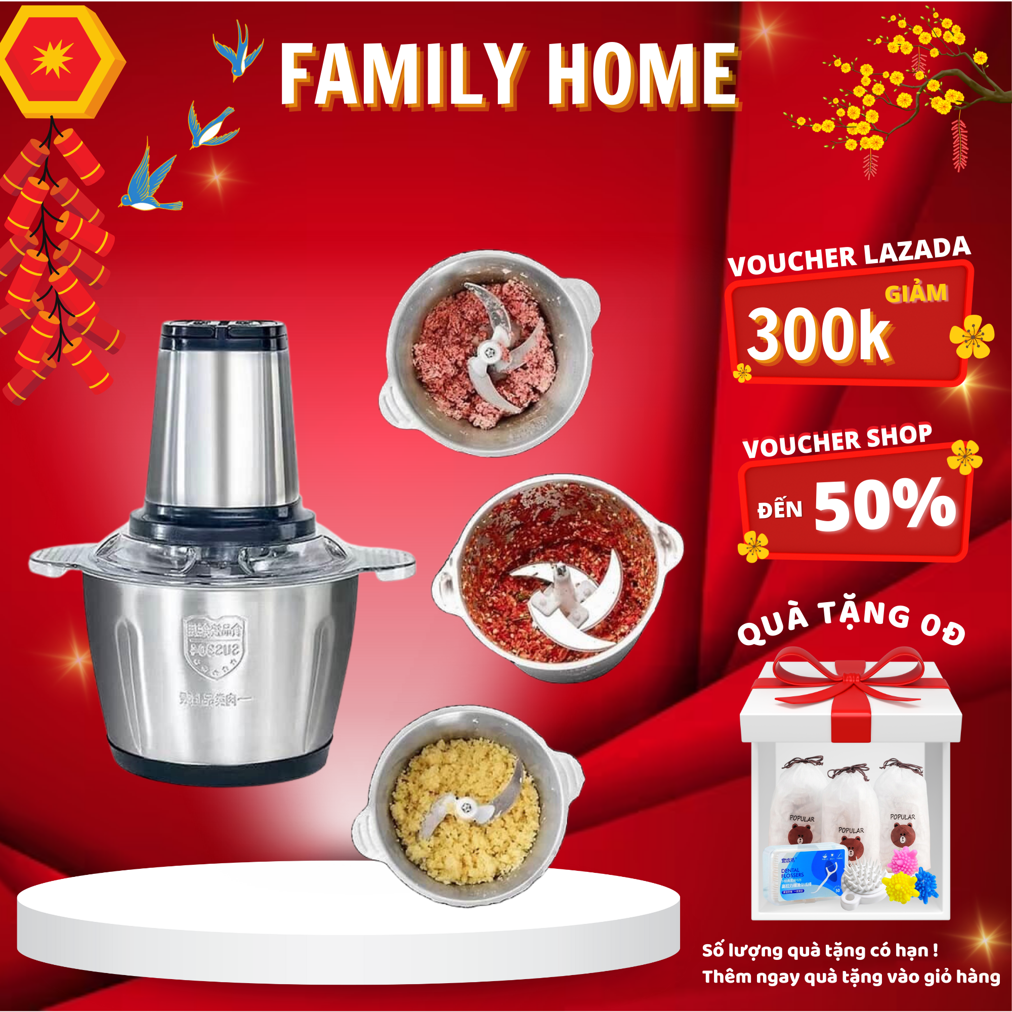 [ TẶNG LƯỠI DAO] Máy Xay Thịt Cá Cối Inox Đa Năng 304 Cao Cấp Siêu Bền 2 Cấp Độ Xay, Máy Xay Đa Năng Cối Inox 304 Siêu Bền, Máy Xay Inox 4 Lưỡi Đa Năng - Công Xuất 250W