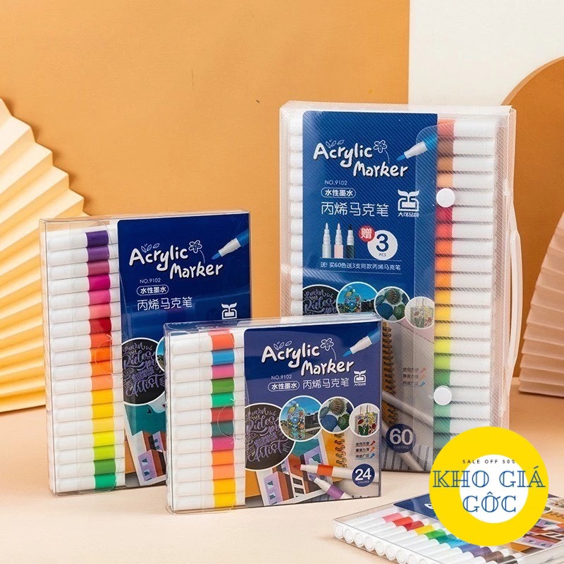  Hộp 60 màu ACRYLIC Marker ĐẦU NHỌN CHỐNG THẤM NƯỚC Không Vẽ Lên Đồ Vật Nhẵn lau được khi dính lên da 