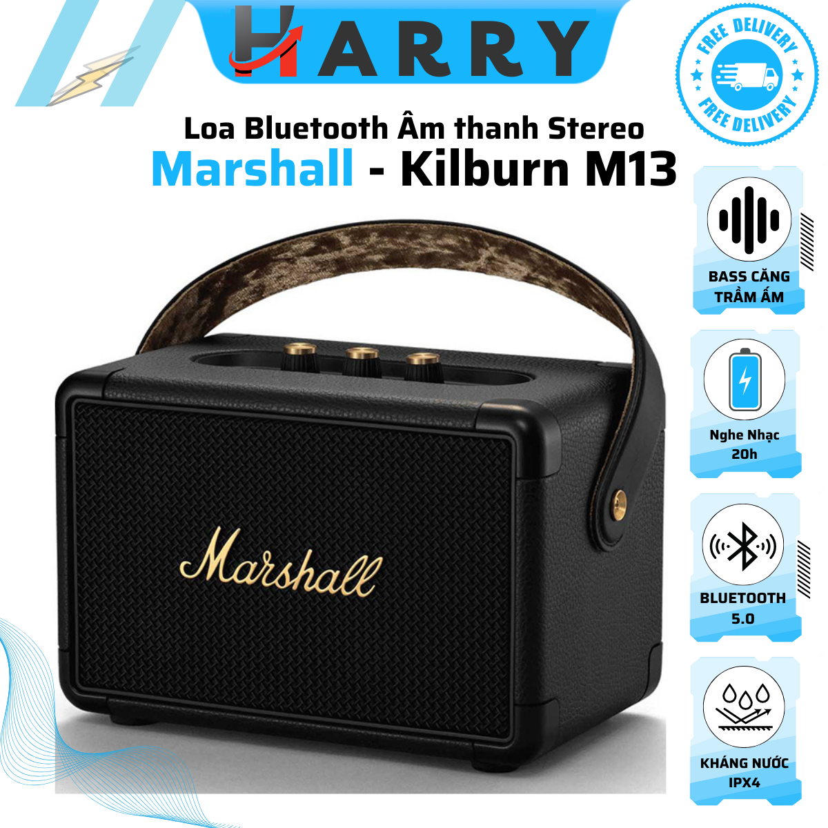 { Bản Quốc Tế } Loa Di Dộng Loa Bluetooth Marshall Kilburn M13 . Được trang bị công nghệ Bluetooth 5.0 aptX để phát nhạc không dây ...vv - HARRY MALL