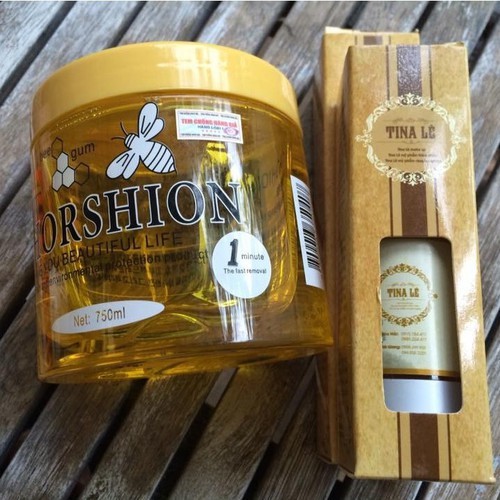 Bộ 4 món wax lạnh tẩy lông horshion 750ml + giấy 100 miếng + tinh chất triệt lông tina lê 50ml + 5 que gỗ