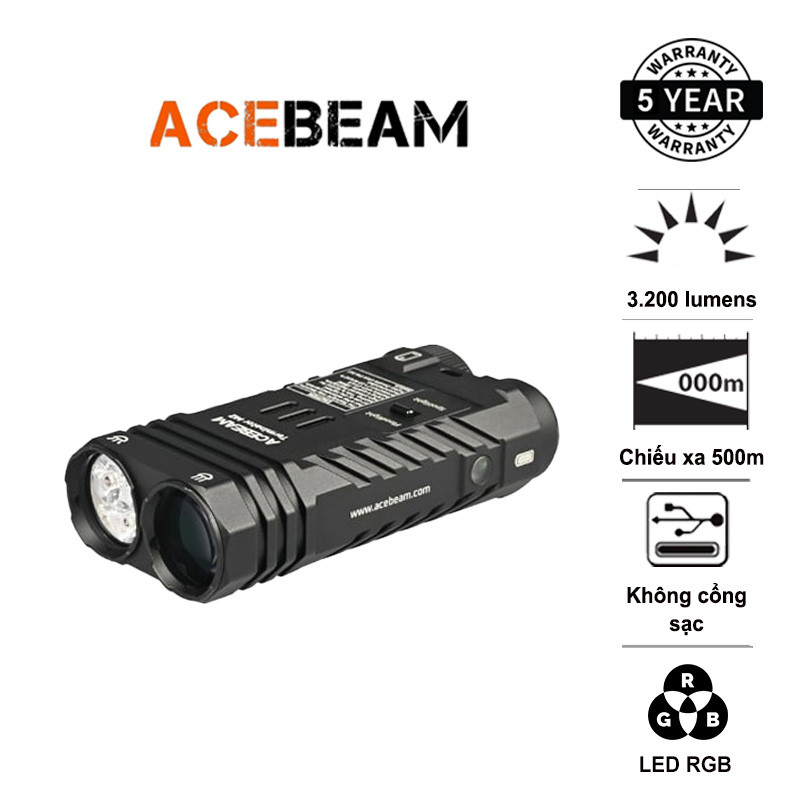 Đèn pin ACEBEAM M2-X Terminator 3200 lumen chiếu xa 500m pin 18650 3100mAh