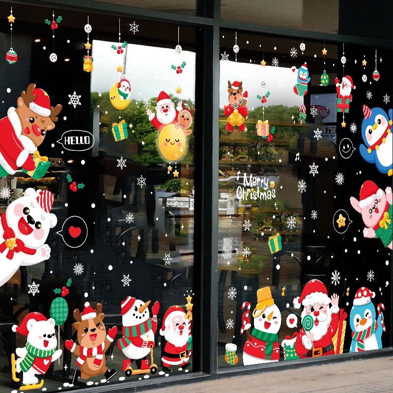 Decal noel dán kính hít tĩnh điện 2 mặt mới trang trí giáng sinh vui vẻ td001