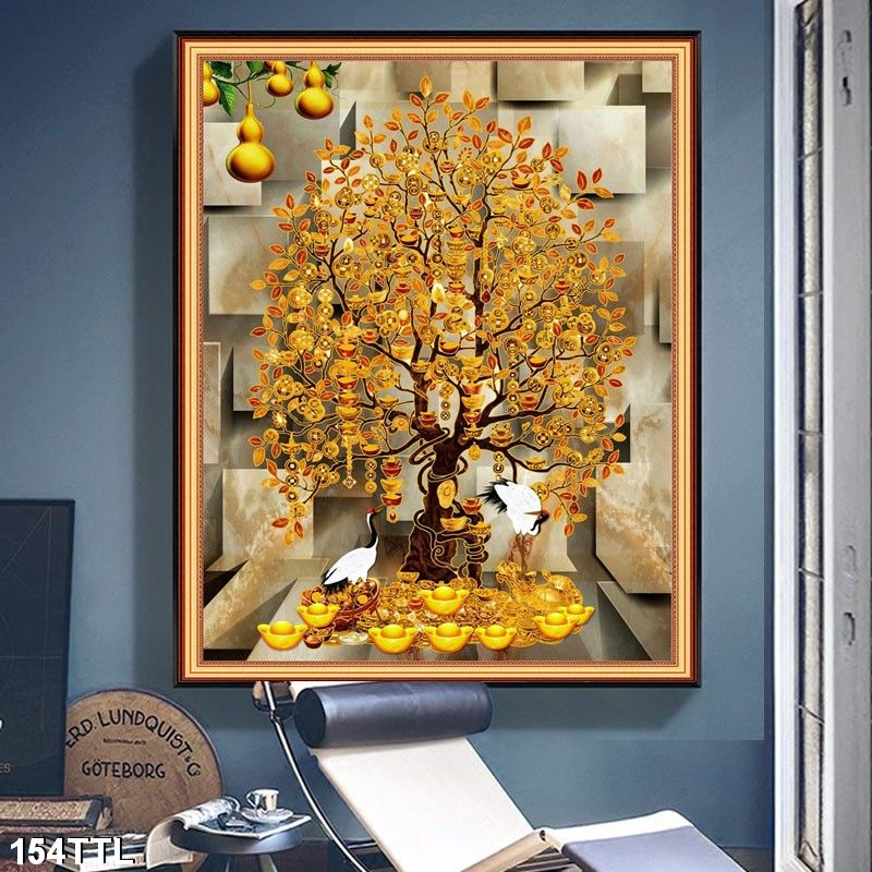 TRANH DÁN TƯỜNG - DECAL DÁN TƯỜNG - Hình cây hoa mai vàng đủng đỉnh tiền vàng- Kích thước 60x90cm